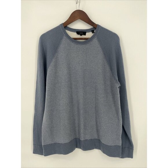 VINCE Mens Size Large Blue Baseball Bird's Eye Stitch Wool Cashmere Sweater - Picture 3 of 9